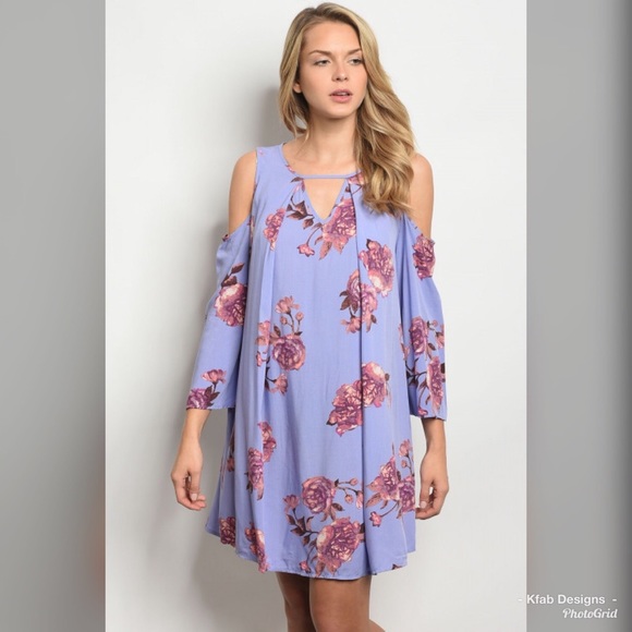 🥰LAST 1! Lavender Floral Cold Shoulder Dress! - Picture 6 of 6
